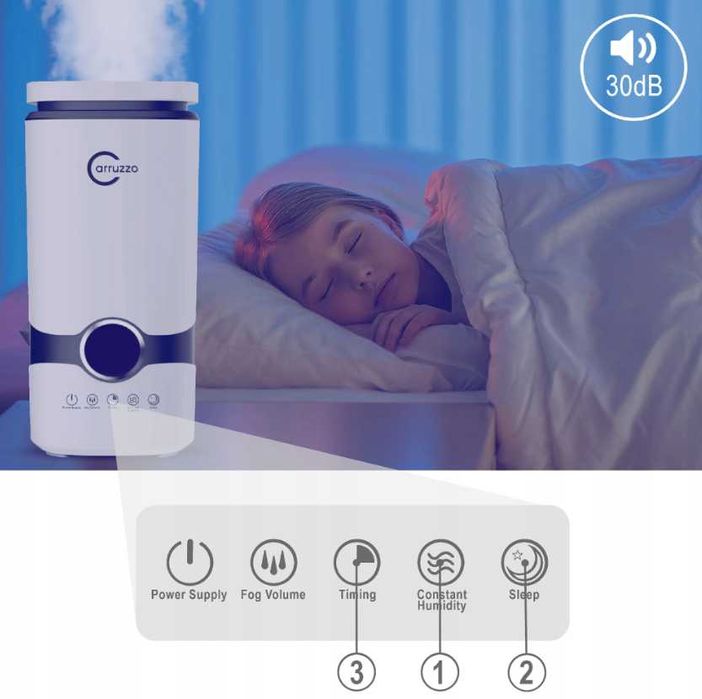 Nawilżacz Powietrza Automatyczny + Aromaterapia 3w1 + 12 Olejków Filtr