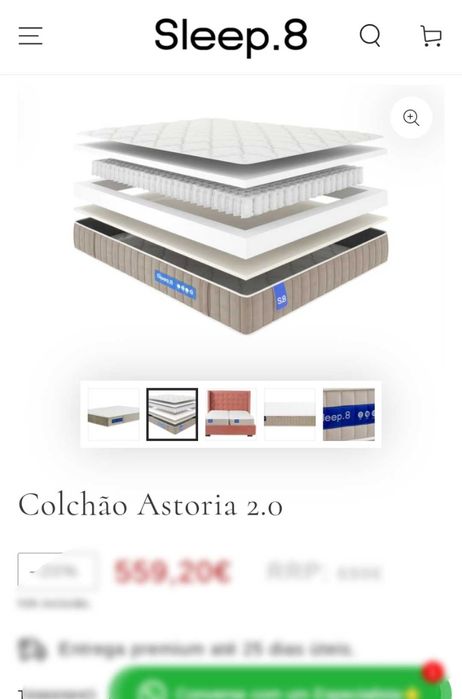 Colchão de casal 140x200 Sleep8 Astória2 - Com ou sem base +pillow top