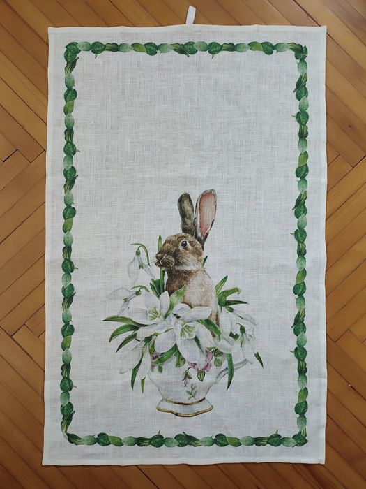 Льняний кухонний рушник "Великодній зайчик". Англія