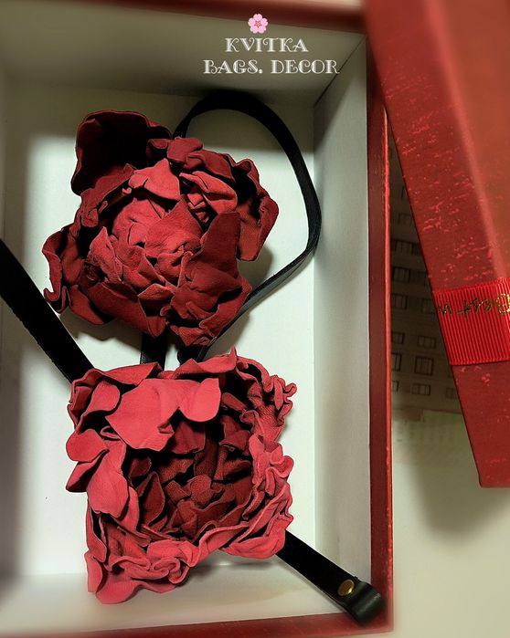 Червона півонія натуральна шкіра чокер на шию з квіткою