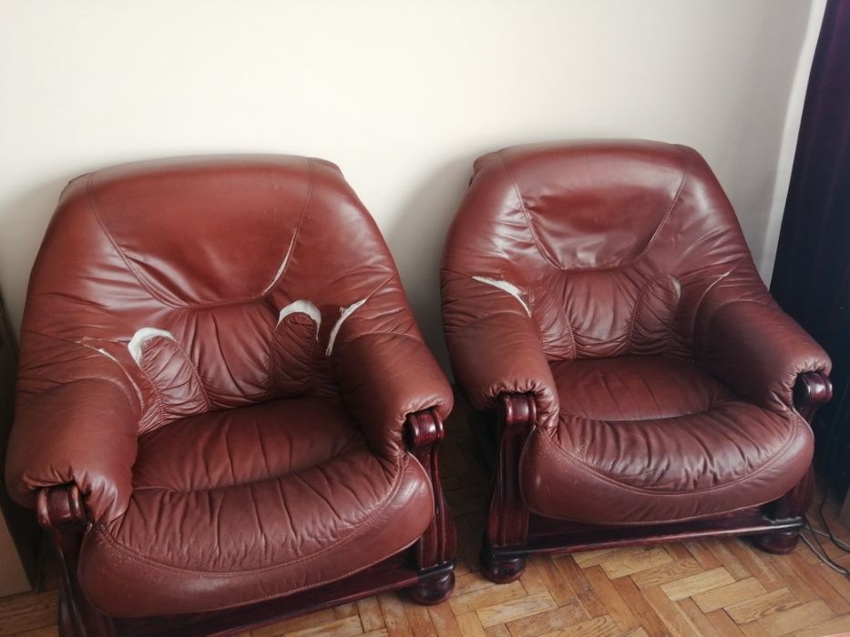 Skórzany zestaw wypoczynkowy sofa + 2 fotele