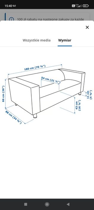 Sofa Ikea  kolor ciemny szary