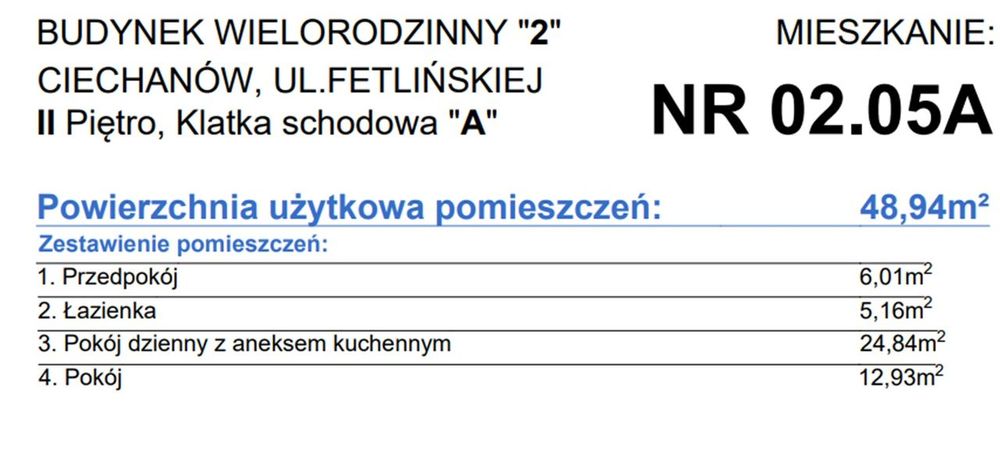 Nowa inwestycja! 48,94 m2 2 pok.