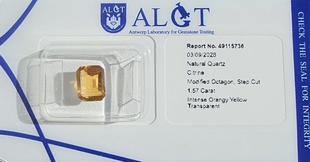 citrino natural — certificado ALGT Antwerp
