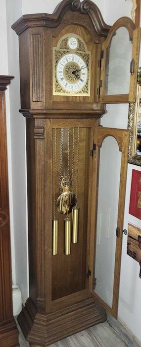 Zegar kwadransiak dębowy podłogowy stojący 3 wagowy