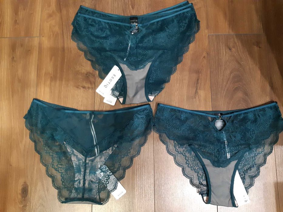 Komplet biustonosz i 5x figi marki Esotiq model Iskra butelkowa zieleń