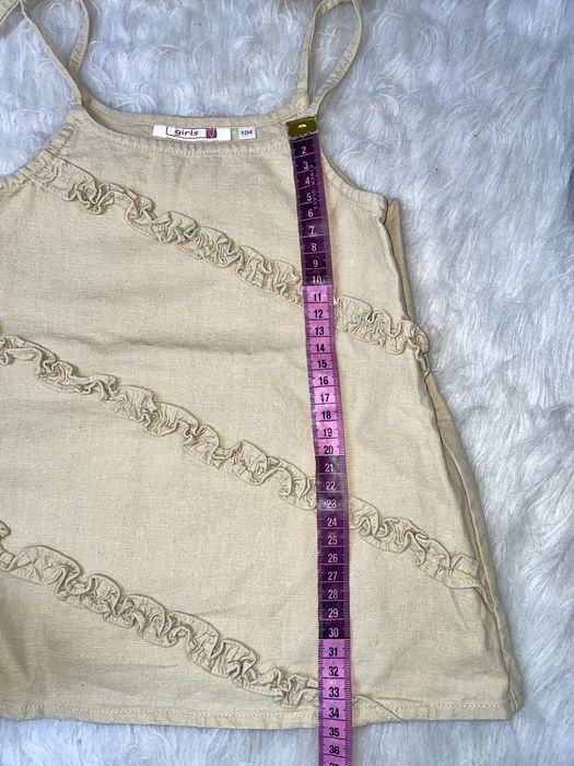 Bluzka crop top na beżowy elegancki dziewczęca len bawełna 104 cm