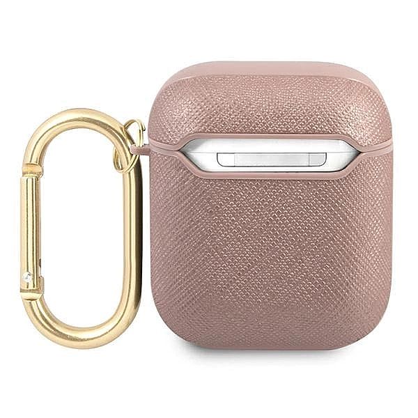 Etui Guess Saffiano Script Metal Collection na AirPods 1/2 - różowe