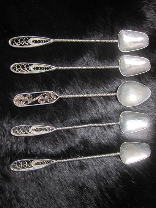 Чайные ложки Латунь Посеребренные Скань. 1940-1950 гг.