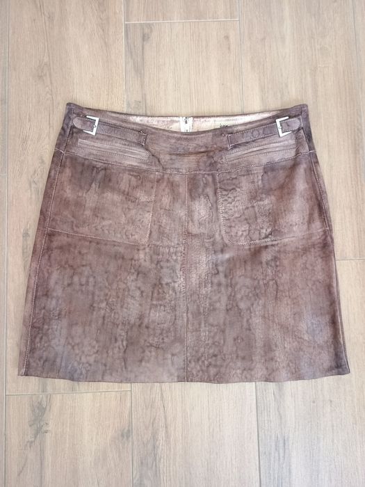 Skórzana brązowa spódnica mini prawdziwy zamsz 38 M