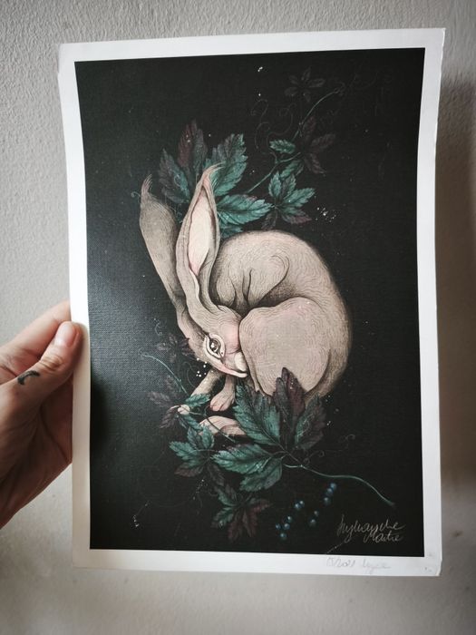 Leśna Grafika Witchy Goth Goblincore Zając