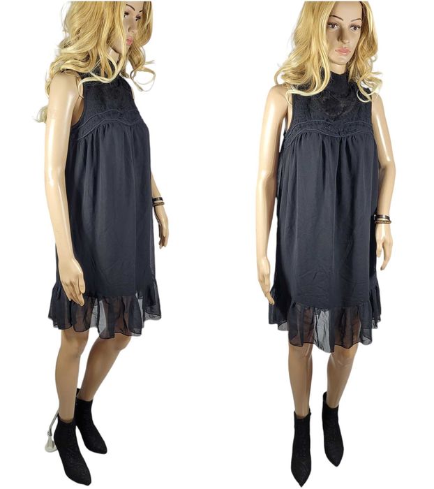 Nowa elegancka czarna sukienka tiulowa z haftem 36,S BonPrix BPC