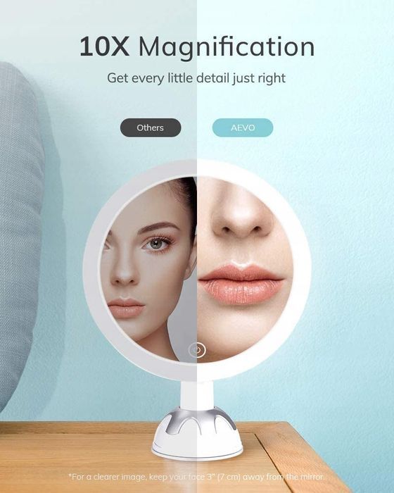 Lusterko Kosmetyczne LED Podświetlane 3 Barwy 10X Regulacja Jasności