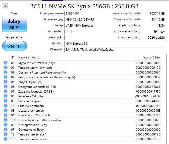SK Hynix BC511 256GB, 88%