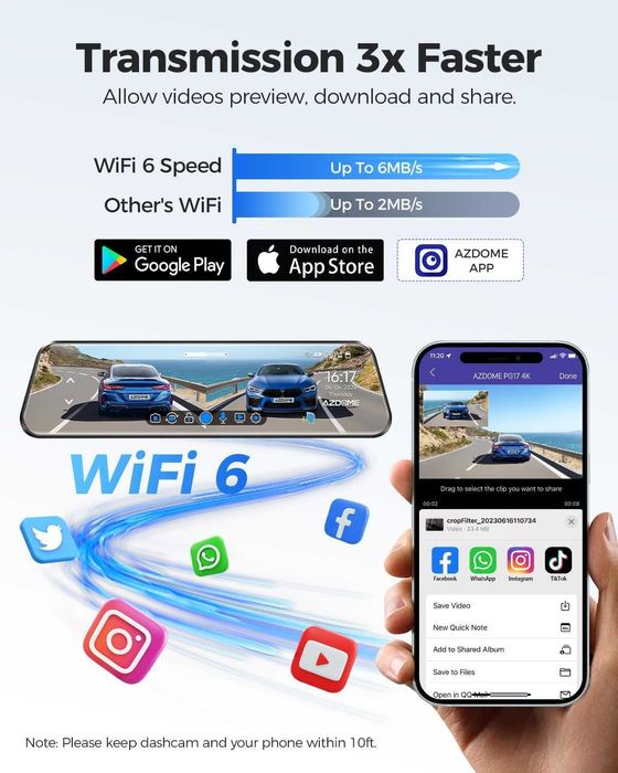 Wideorejestrator Kamera Cofania Samochodowa 4k W Lusterku Wifi Gps