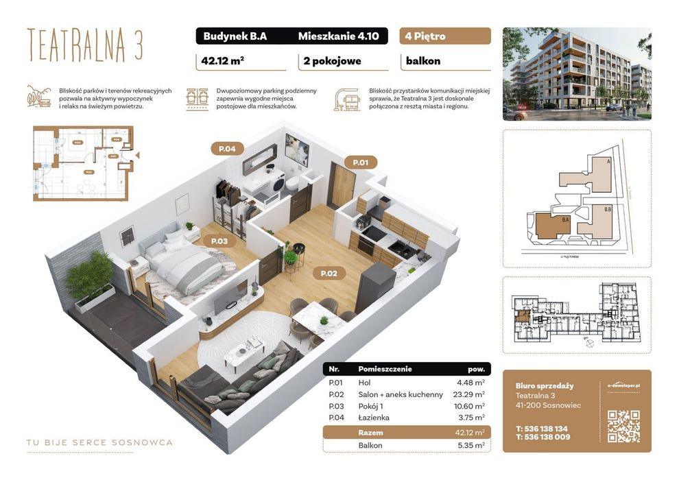 2-pokojowe mieszkanie 42 m² + balkon - Widok 2