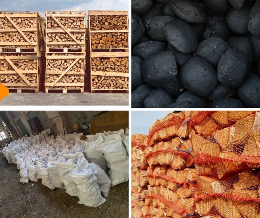 Дрова в мешка сетка на поддоне