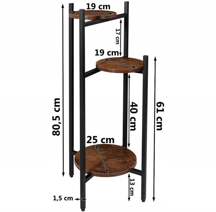 Kwietnik stojący metalowy 80 cm – postarzany dąb, NOWY