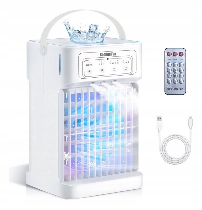 Klimatyzator przenośny 1100ml USB LED 3 prędkości timer do domu, biura