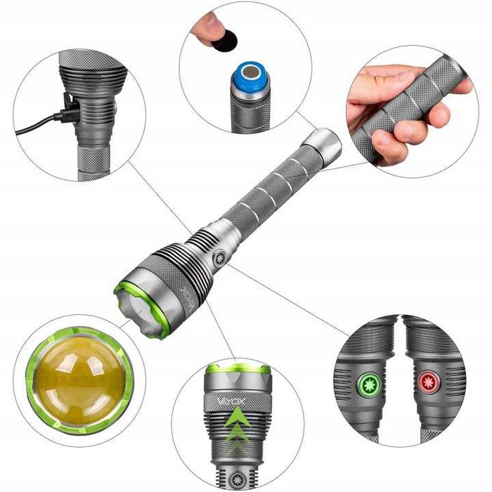LATARKA LED taktyczna akumulator wodoodporna 10000 lm ZOOM taktyczna