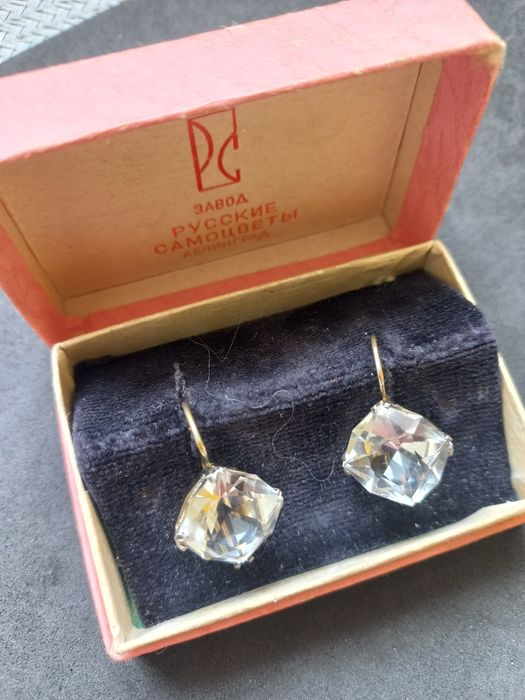 Серьги серебро 875проба звезда горный хрусталь