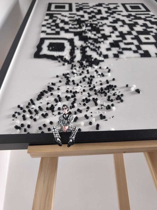 QR Code 3D Obraz, Black and White Art, Minimalistyczny, Surrealistyczny