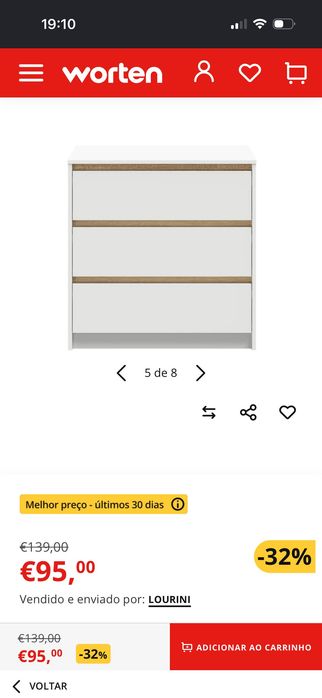 Venda de Cómoda três gavetas