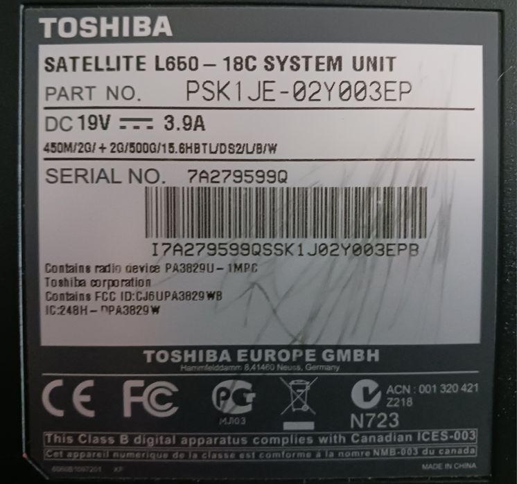 Portátil Toshiba L650-18C