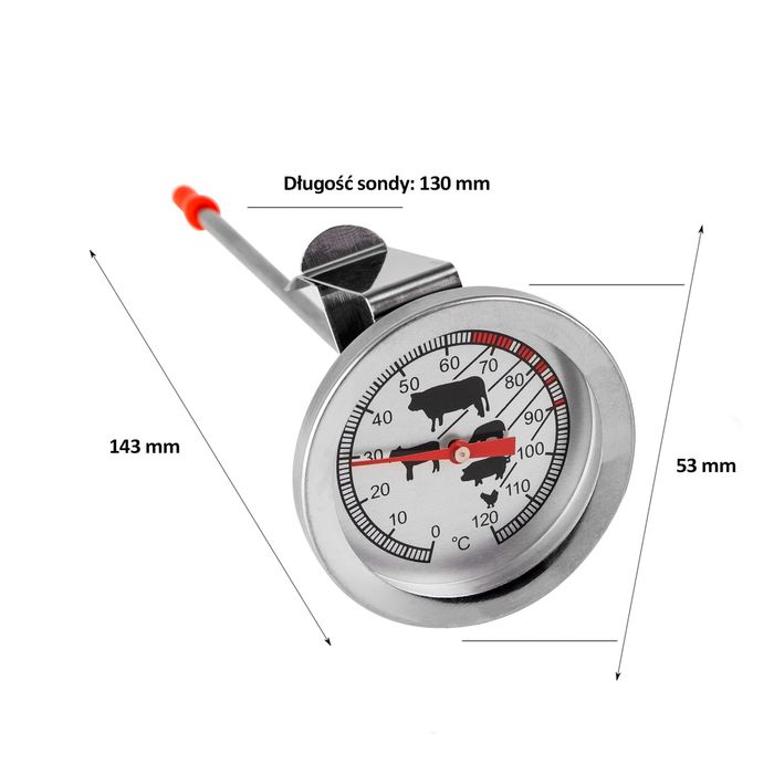 Termometr z sondą zegarową i klipsem do pieczenia mięs