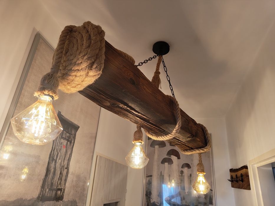 Lampa sznur jutowy 3xe27 belka rustykalna loft handmade klosze