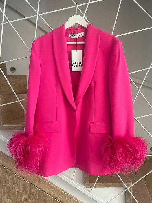 A264 ZARA nowa poszukiwana marynarka piękna z piórami kurtka płaszcz