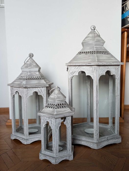 Latarenki duże zestaw 3 szt rustykalne ślub wesele dom