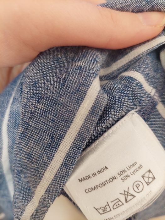 Sukienka signal len llyocell prosty krój midi w paski błękitna niebies