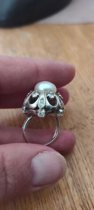 Кольцо с жемчугом р.16,5 серебро 925 вес 9гр редкое крупное