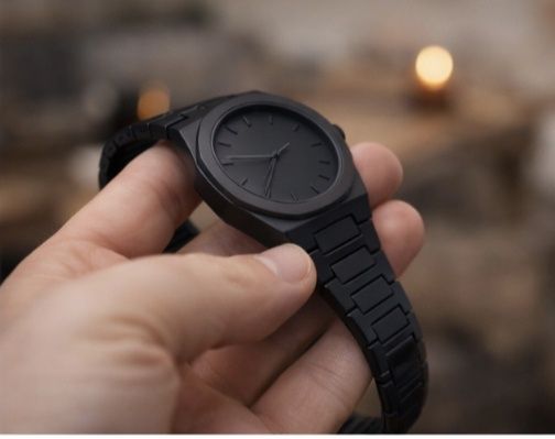 Чорний мінімалістичний годинник, металевий браслет