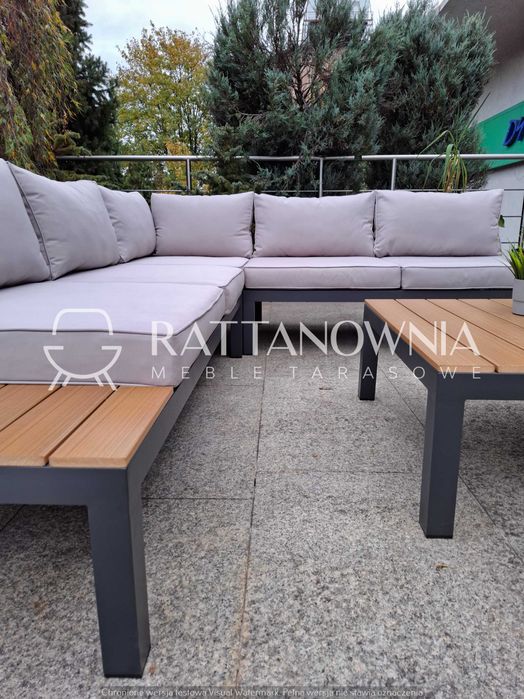 Zestaw Mebli Ogrodowych Narożnik Tarasowy Aluminium Szary Duży Zestaw