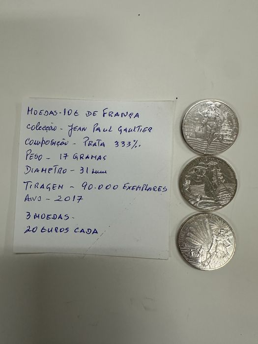Moedas de coleccao em prata de 10 € de Franca