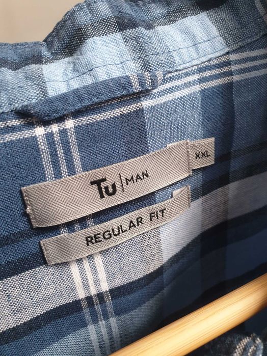 Koszula lniana w niebieską kratę 2XL XXL TU