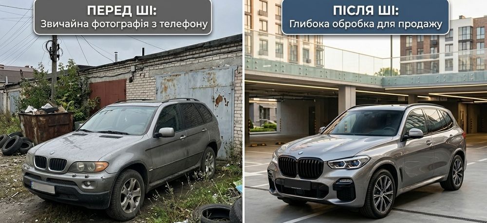 Професійні фото авто (автофотограф) для продажу Буча. ШІ-обробка конте