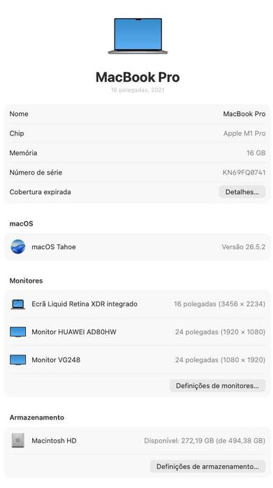 MacBook Pro 16" (2021) M1 Pro | 16 GB RAM | 512 GB SSD |Excelente Estado