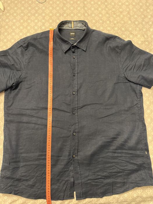 HUGO BOSS чоловіча сорочка XXL–3XL темно-синя льон/бавовна