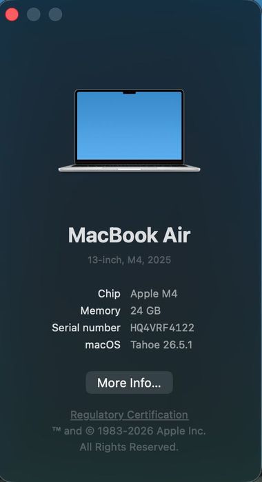 MacBook AIR 13 M4 10 CPU/ 10 GPU/ 24 RAM/ 256 Silver