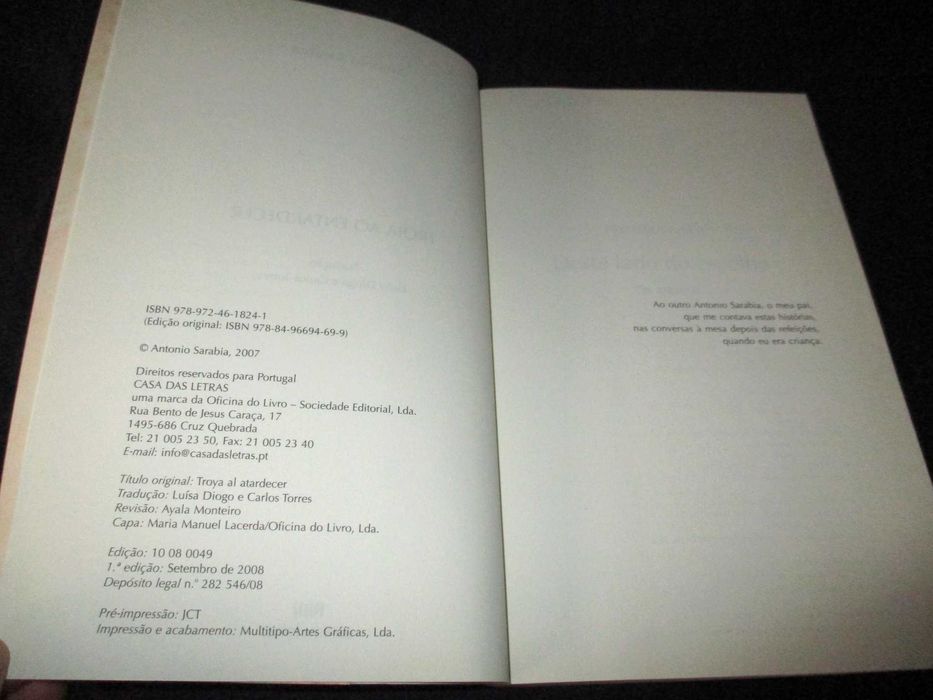 Livro Tróia ao Entardecer António Sarabia