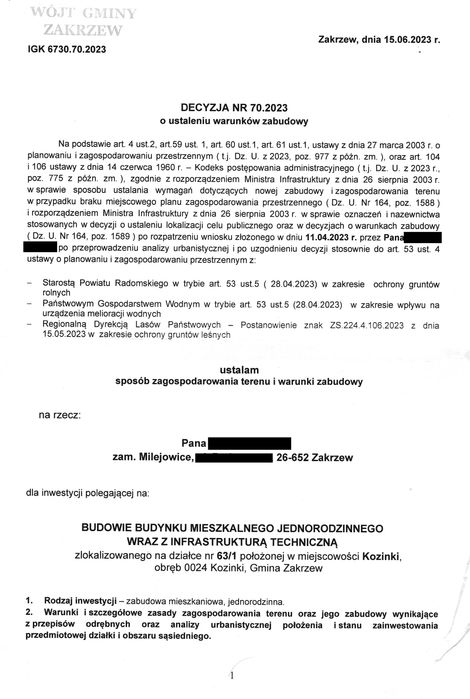 Działka budowlana - przy lesie Milejowice Kozinki