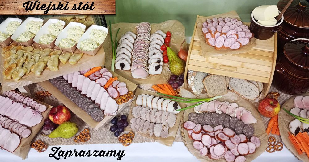 Wiejski stół, catering, imprezy okolicznościowe, komunia, wesele