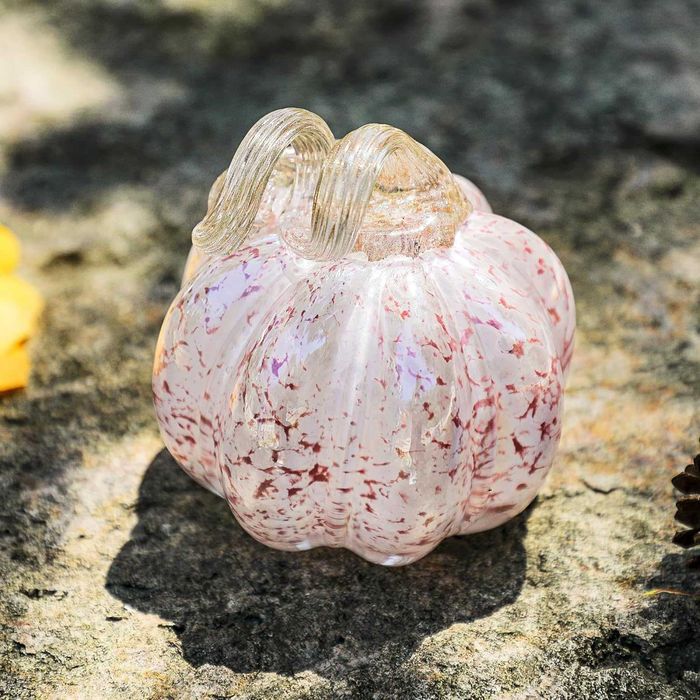 Dynia szklana RĘCZNIE ROBIONA Jesienna Dekoracja 11 cm - Soft Pink