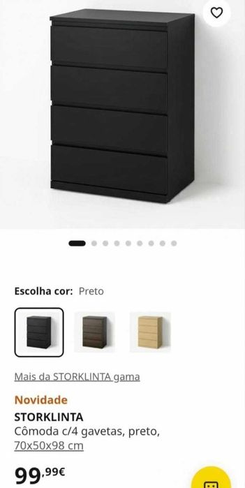 Cômoda com 4 gavestas, preto, storlklinta ikea 70x50x98
