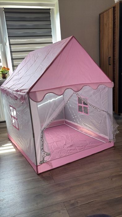 Namiot domek dla dzieci do pokoju i ogrodu, z lampkami LED, 3 lata+