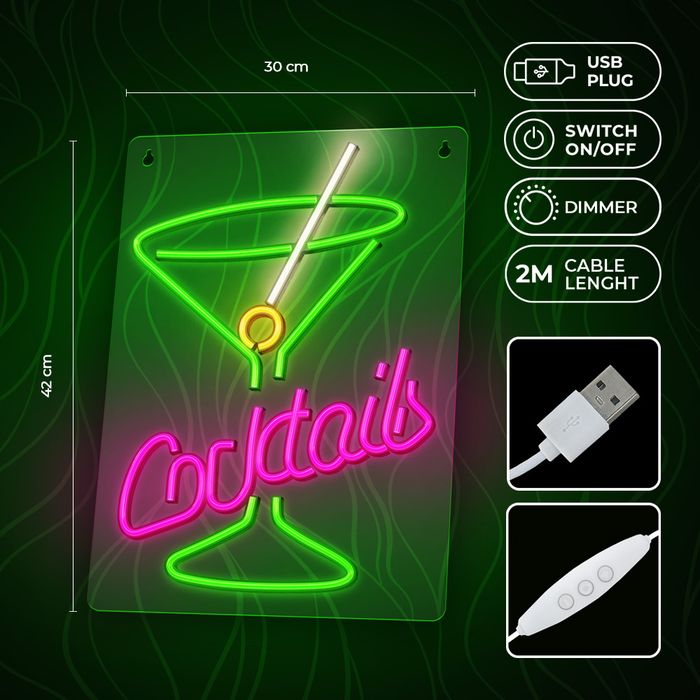 Neon Plexi LED cocktails róż zielony FPNE02X Forever Light