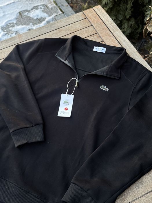 Полузамок Lacoste 1/3 зип мужской Лакост воротник Лакоста черный білий